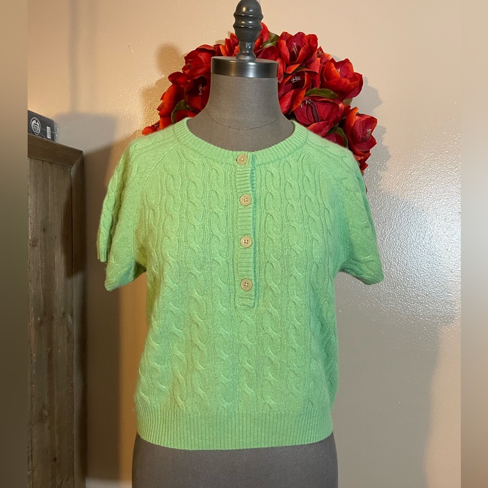 J. Crew Mint Cable Knit Cashmere Sweater